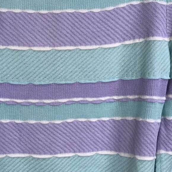 St. John Vintage Pastel Striped Scalloped Textured Sweater Crew Neck Top Knit M - Picture 13 of 13